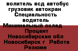 волитель всд автобус.грузовик.автокран. › Специальность ­ водитель › Минимальный оклад ­ 20 000 › Процент ­ 10 - Новосибирская обл., Новосибирск г. Работа » Резюме   
